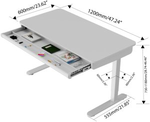 Biurko Triadyn Nowe Biurko WorkBase D 1206 elektryczna regulacja wysokości 120x60cm z szufladą białe 3