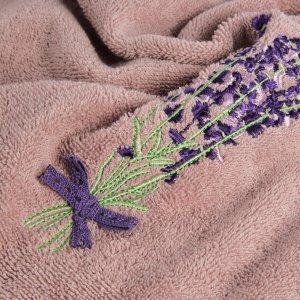 Eurofirany Ręcznik kąpielowy 70x140 cm pudrowy bawełniany 500 g/m haft kwiatowy VIOLA 3