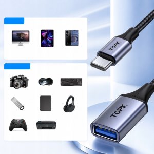 Adapter USB 4kom.pl Kabel adapter przejściówka z USB A USB-A do USB C USB-C OTG TOPK 20cm 2