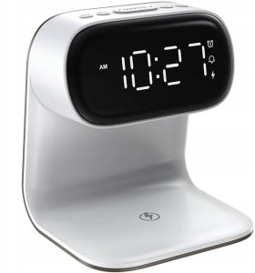 Lampka biurkowa ELECTRONICA 4U Lampka nocna LED stołowa na biurko ładowarka indukcyjna Qi 15W zegar budzik 3