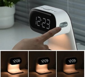 Lampka biurkowa ELECTRONICA 4U Lampka nocna LED stołowa na biurko ładowarka indukcyjna Qi 15W zegar budzik 8