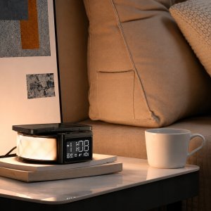 Lampa stołowa ELECTRONICA 4U Zegar budzik Lampka nocna LED stołowa ładowarka indukcyjna Qi 15W RGB 15