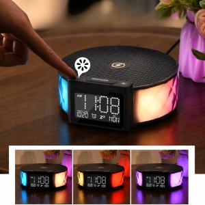 Lampa stołowa ELECTRONICA 4U Zegar budzik Lampka nocna LED stołowa ładowarka indukcyjna Qi 15W RGB 6