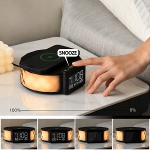 Lampa stołowa ELECTRONICA 4U Zegar budzik Lampka nocna LED stołowa ładowarka indukcyjna Qi 15W RGB 8