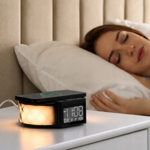 Lampa stołowa ELECTRONICA 4U Zegar budzik Lampka nocna LED stołowa ładowarka indukcyjna Qi 15W RGB 9