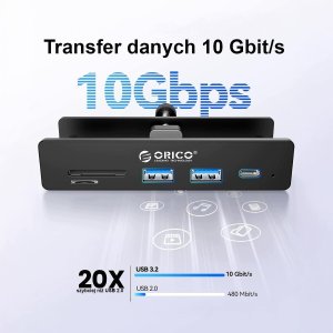 Orico Aktywny hub USB-C 10Gbps, PowerDelivery 60 W, przykręcany, 2x USB-A, czytnik SD, USB-C, czarny (MH5PCM-10-BK-BP) 3