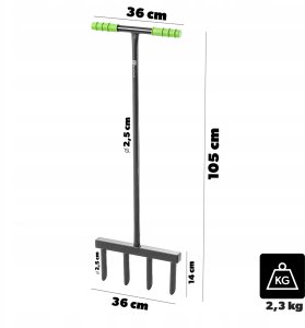 Kadax Aerator rurkowy ręczny 36cm kolce widły napowierzania trawnika piaskowanie 3