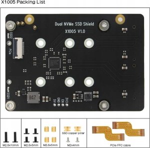 GEEKWORM X1004 Dual M.2 NVME SSD Shield PCIE Nakładka Dla Raspberry Pi 5 2