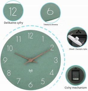 Uniprodo Zegar ścienny radiowy bez tykania analogowy okrągły 30 cm zielony 3