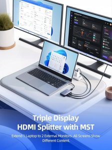 Adapter AV Ugreen LLANO Rozdzielacz USB-C na dwa złącza HDMI do dwóch monitorów PD 100 W 2