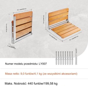 TD Systems Siedzisko prysznicowe składane dębowe mocne zestaw 41 cm 34 cm łazienka BHP 2