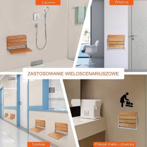 TD Systems Siedzisko prysznicowe składane dębowe mocne zestaw 41 cm 34 cm łazienka BHP 5