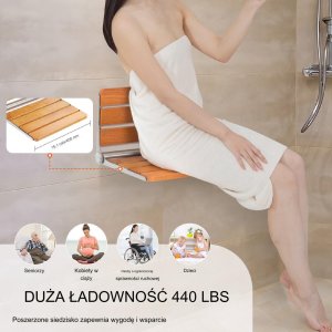 TD Systems Siedzisko prysznicowe składane dębowe mocne zestaw 41 cm 34 cm łazienka BHP 6