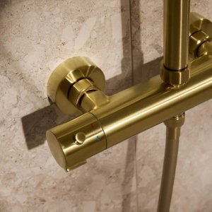 Zestaw prysznicowy momali Deszczownia premium z baterią natryskową termostatyczną KFA Moza 5736-920-39, Brushed Light Gold PVD 2
