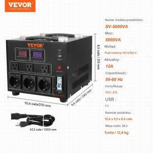 UPS Vevor Przetwornica napięcia transformator 110 V 220 V 5000 VA moc CE FCC Premium 2