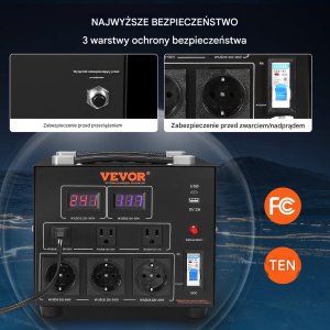 UPS Vevor Przetwornica napięcia transformator 110 V 220 V 5000 VA moc CE FCC Premium 4