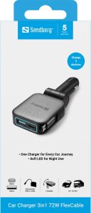 Ładowarka Sandberg Car Charger 3in1 72W FlexCable (441-82) 5