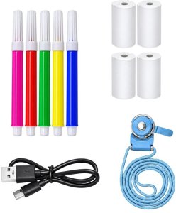 LeanToys Aparat cyfrowy dla dzieci z drukarką natychmiastową 4 rolki smycz niebieski 6
