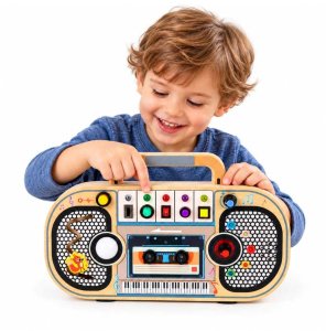 LeanToys Drewniane Radio Interaktywne Tablica Manipulacyjna Światła LED Dźwięki 2