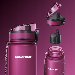 Aquaphor Butelka filtrująca City 1L Bordowa na wodę, 5 wkładów filtrujących 3