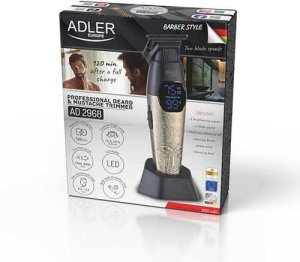 Trymer Adler Trymer do Brody i Wąsów, USB-C, Precyzyjne Konturowanie, 2 Prędkości, 3 Nasadki 1,5/3/4,5 mm, LED, 150 min Pracy, Ostrze ze Stali Nierdzewnej (AD 2968) 18