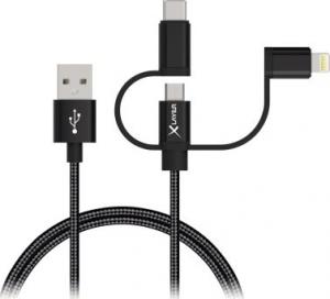 Kabel USB Xlayer PREMIUM MFI 3-IN-1 USB-C & Micro USB & Lightning Black 1m 1
