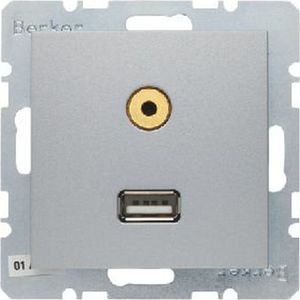 Hager B.1/B.7 Glas Gniazdo USB 3,5 mm Audio aluminium mat 3315391404 1