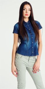 Sublevel Koszula jeansowa z krótkim rękawem ciemnoniebieska damska Sublevel S 1