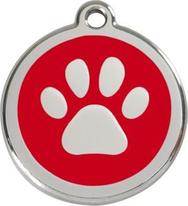 RedDingo Adresówka dla psa średnia - okrągła zawieszka ŁAPKA różne kolory- Red Dingo czerwona 1
