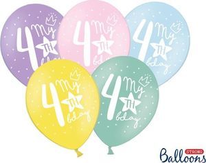 Party Deco Balony na czwarte urodziny, My 4th bday, mix kolorów, 30 cm, 6 szt. uniwersalny 1