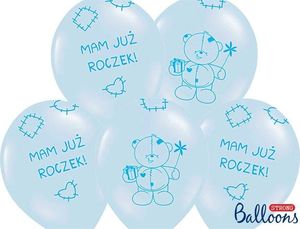 Party Deco Balony na pierwsze urodziny, Miś - Mam już roczek, błękitne, 30 cm, 6 szt. uniwersalny 1