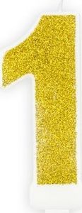 Świeczka urodzinowa, cyferka 1, złota brokatowa, 7 cm. uniwersalny 1
