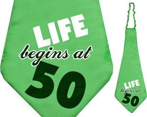 Party Deco Krawat na pięćdziesiąte urodziny, Life Begins at 50, zielony uniwersalny 1