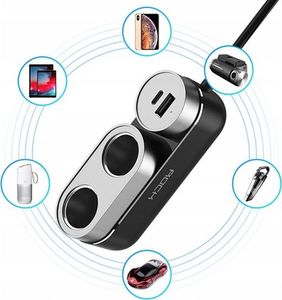 Ładowarka Rock Ładowarka samochodowa Rock Car Cigarette rozdzielacz USB czarna uniwersalny 8