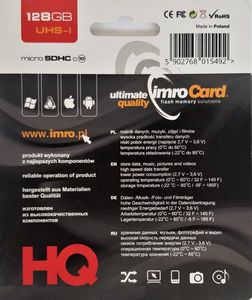Karta Imro MicroSDHC 128 GB Class 10 UHS-I/U1  (10/128G UHS-I ADP) 2