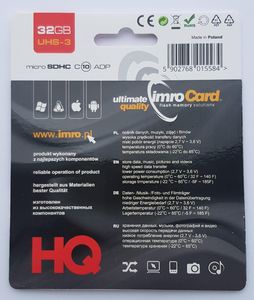 Karta Imro MicroSDHC 32 GB Class 10 UHS-I/U3  (MicroSD10/32G UHS-3 ADP) 2