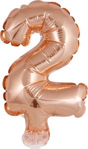 GoDan Balon 13cm foliowy na patyku "2" różowo-złota 1