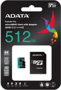 Karta ADATA Premier Pro MicroSDXC 512 GB Class 10 UHS-I/U3 A2 V30 (AUSDX512GUI3V30SA2-RA1) 1