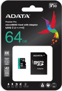 Karta ADATA Premier Pro MicroSDXC 64 GB Class 10 UHS-I/U3 A2 V30 (AUSDX64GUI3V30SA2-RA1) 1