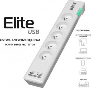 Listwa zasilająca Ever Elite USB przeciwprzepięciowa 5 gniazd 1.5 m biała (T/LZ11-ELI015/0000) 2