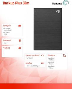 Dysk zewnętrzny HDD Seagate HDD Backup Plus Slim 1 TB Czarny (STHN1000400) 2
