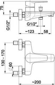 Bateria wannowa KFA Halit ścienne chrom (4824-010-00) 2