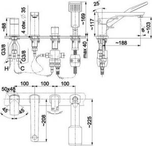 Bateria wannowa KFA Yoka 4-otworowe chrom (5535-210-00) 2