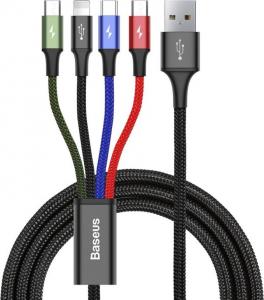 Kabel USB Baseus USB-A - 2x microUSB + Lightning + USB-C 1.2 m Czarny (CA1T4-C01) 1