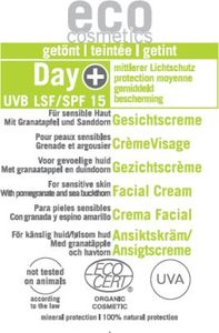 Eco Cosmetics Krem do twarzy Day+ LSF/SPF 15 z owocem granatu i rokitnikiem tonujący 2ml 1