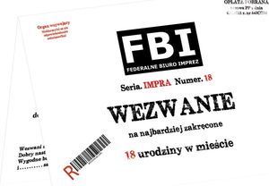 Congee.pl Zaproszenia z kopertą na 18-tke Wezwanie FBI - 6 szt. uniwersalny 1