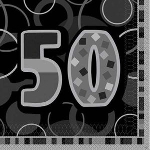Unique Serwetki urodzinowe Błyszczące 50 Urodziny czarne - 33 cm - 16 szt. uniwersalny 1