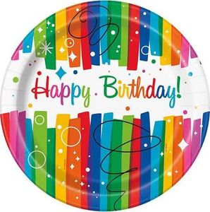 Unique Talerzyki urodzinowe Rainbow Happy Birthday - 23 cm - 8 szt. uniwersalny 1