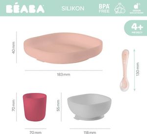 Beaba Komplet naczyń z silikonu z przyssawką pink 2