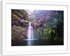 Feeby Obraz w ramie białej, wodospad w lesi 120x80 1